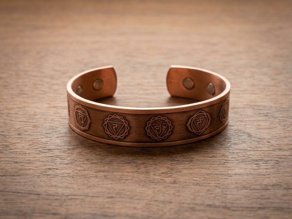 Handcrafted 7 Chakra Engraved Magnetic Copper Cuff Bracelet