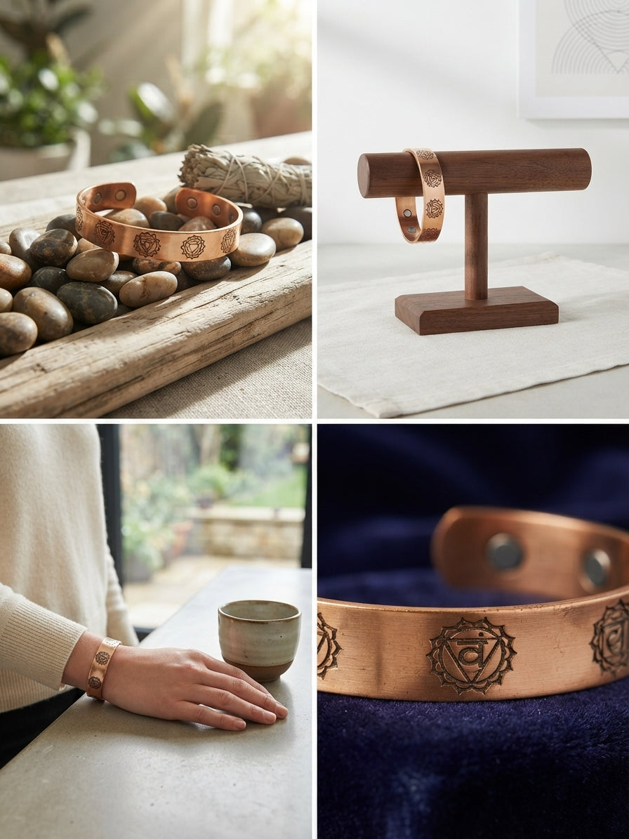 Artisan 100% Solid Copper Magnetic Chakra Cuff Bracelet