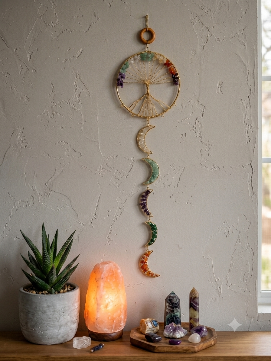 Celestial Tree of Life & Gemstone Moon Phase Wall Hanging