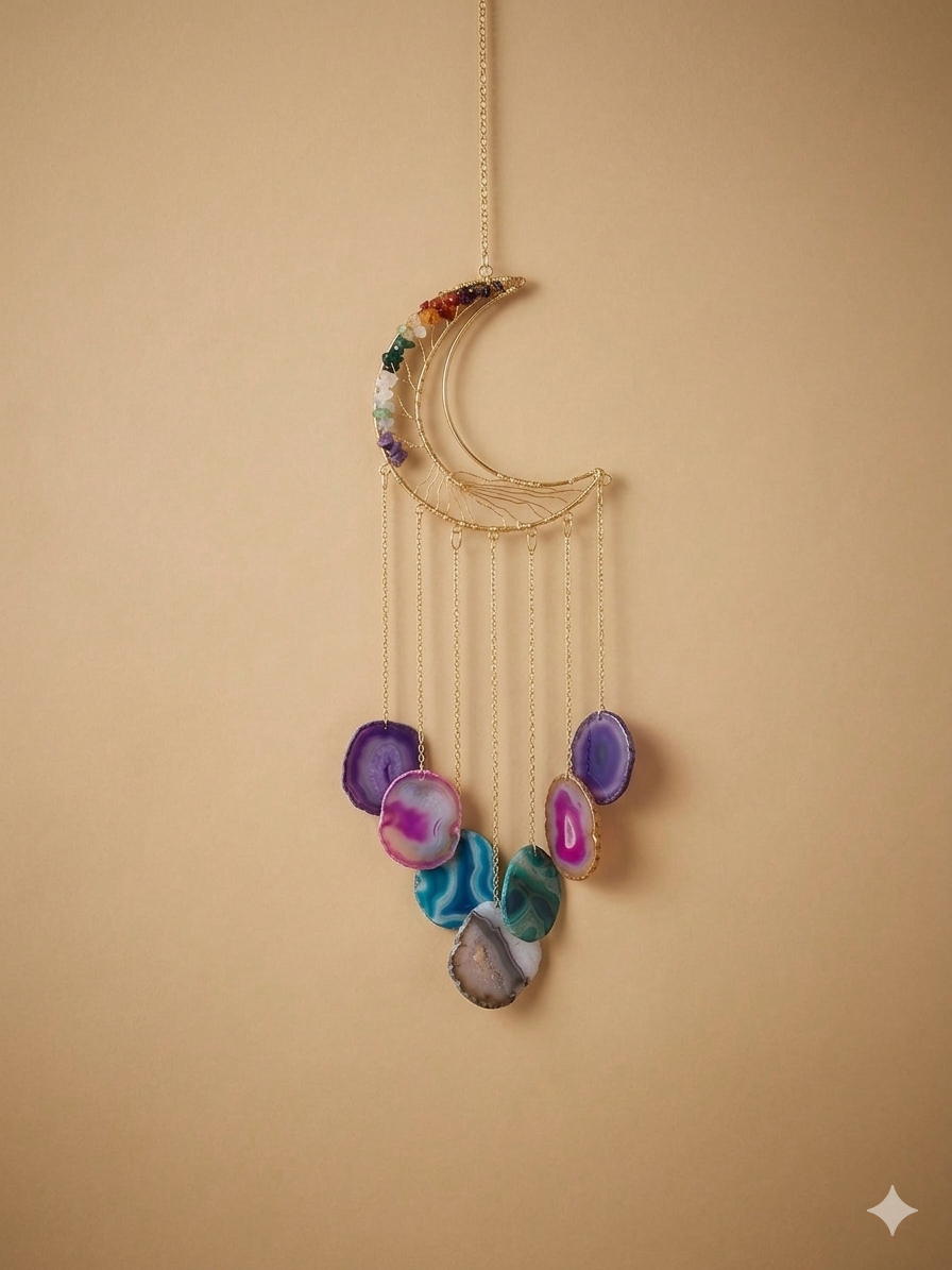 Celestial Tree of Life Agate Moon Wall Hanging