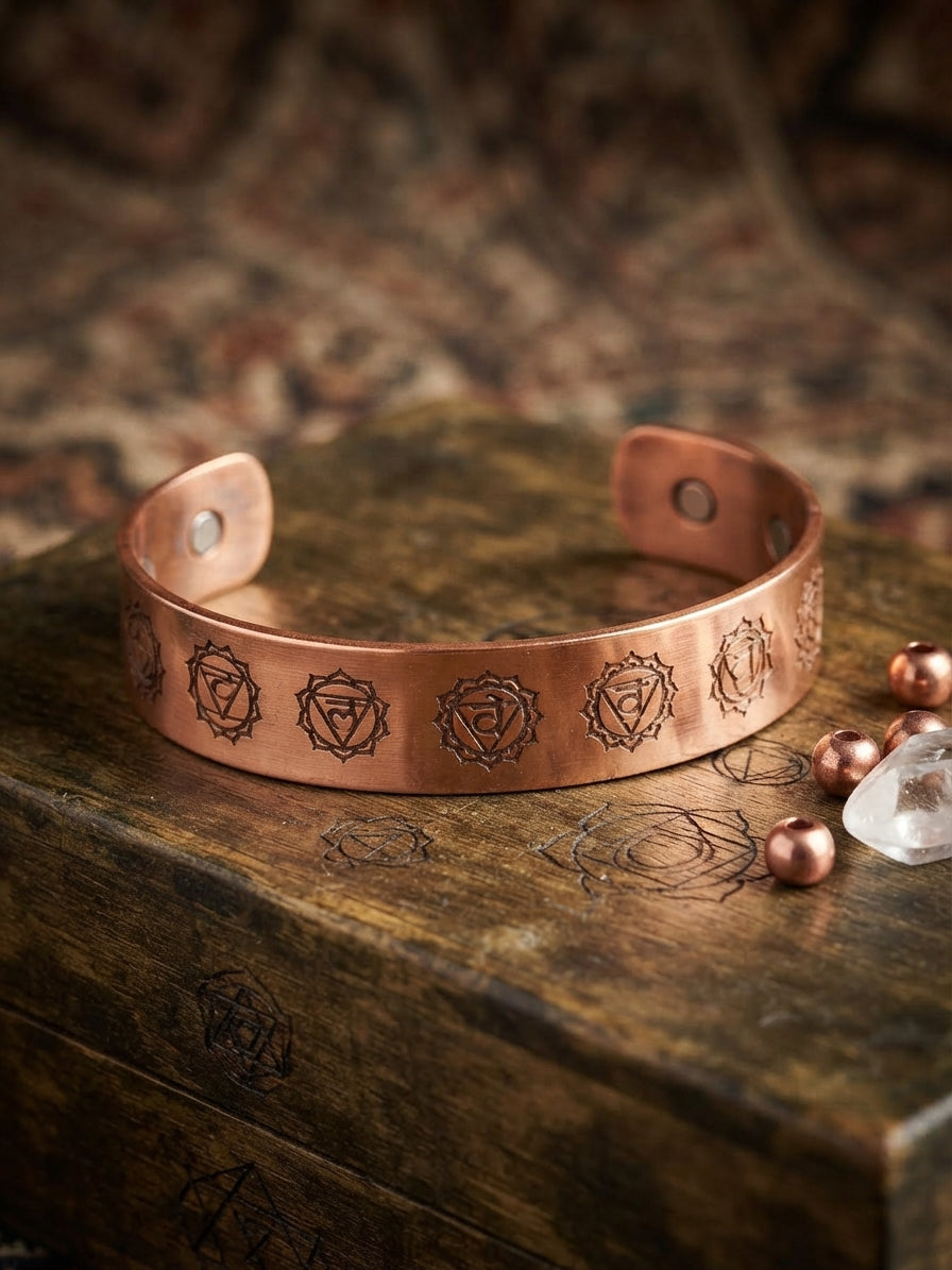 Artisan 100% Solid Copper Magnetic Chakra Cuff Bracelet