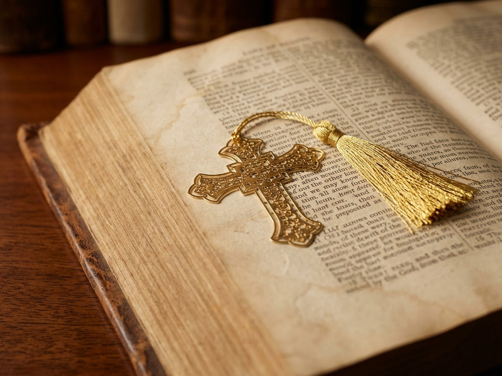 Elegant Gold Metal Cross Bookmark with Tassel