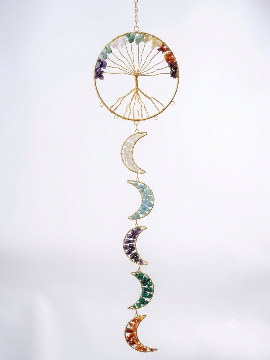Celestial Tree of Life & Gemstone Moon Phase Wall Hanging