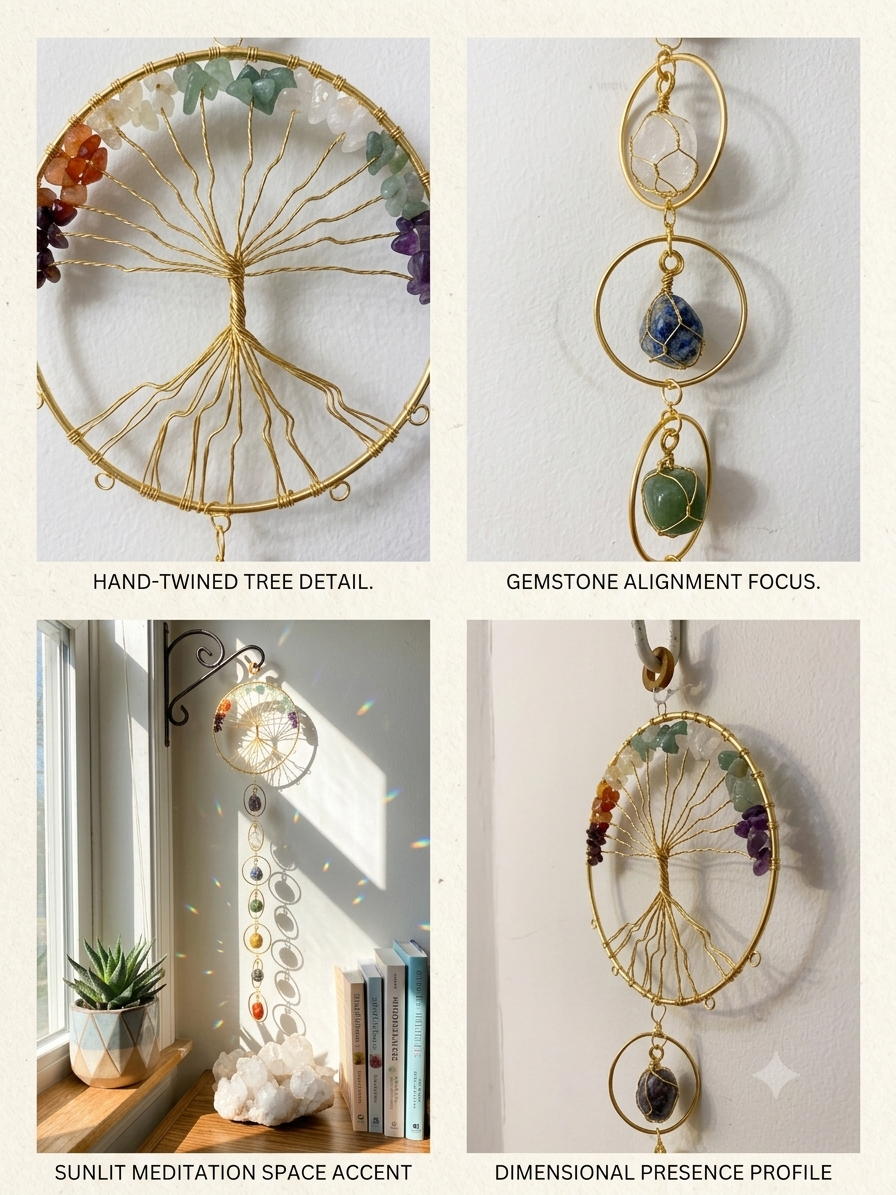7 Chakra Tree of Life & Raw Gemstone Orb Wall Hanging