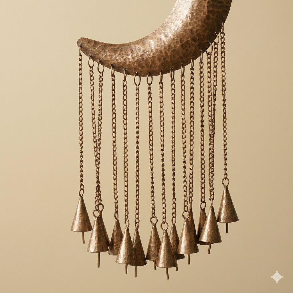 Golden Crescent Moon Chime Wall Hanging