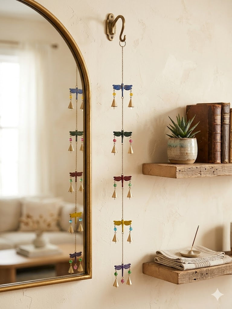 Enchanted Dragonfly Multi-Tier Hanging Brass Bells
