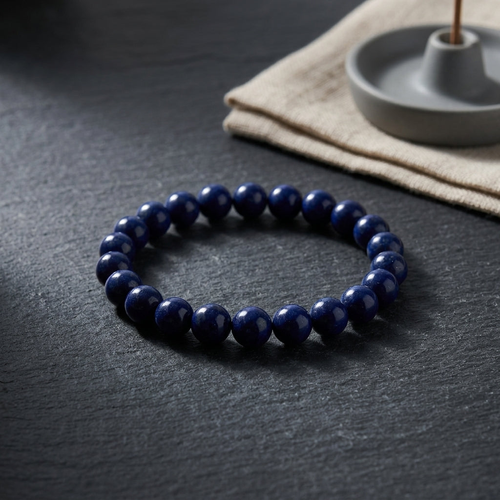 Natural Lapis Lazuli Beaded Stretch Bracelet | Genuine Deep Blue Gemstone Prayer Beads | Unisex Crystal Healing Jewelry for Throat Chakra, Wisdom, & Strength