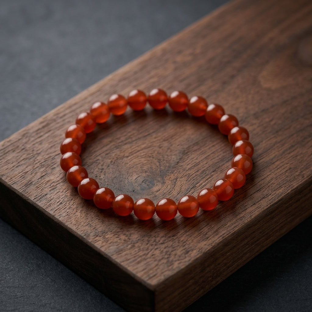 Natural Carnelian Beaded Stretch Bracelet | Genuine Vibrant Orange Agate Gemstone Beads | Unisex Crystal Healing Jewelry for Motivation, Creativity, & Sacral Chakra
