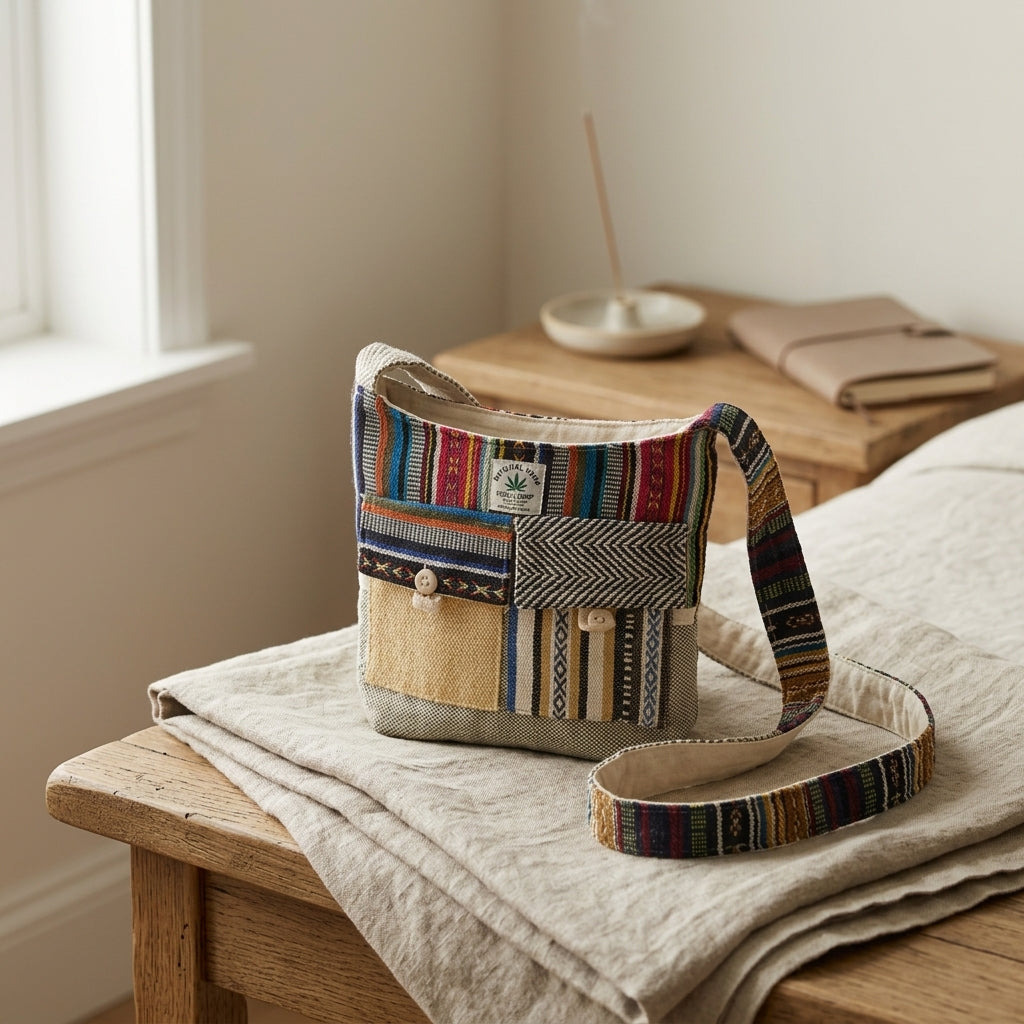 Handmade Hemp Crossbody Bag | Boho Hippie Ethnic Shoulder Bag