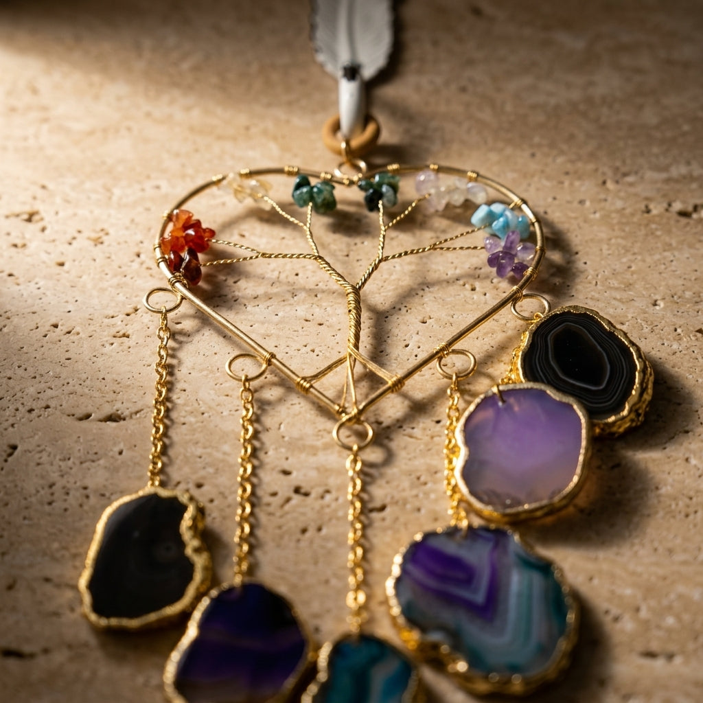 Celestial Heart Tree of Life Agate Wall Hanging