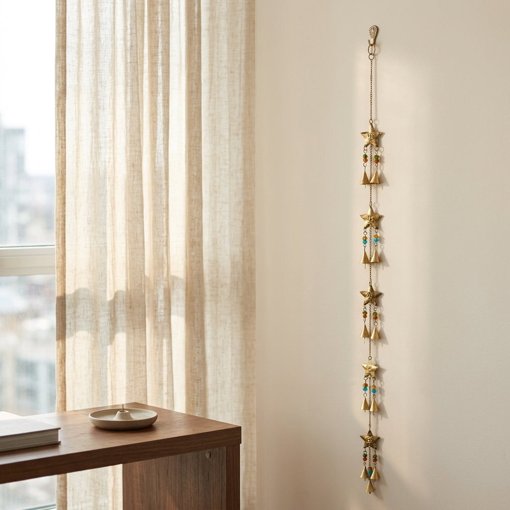 Celestial Star Wall Hanging with Chimes & Beads | Boho & Esoteric Decor