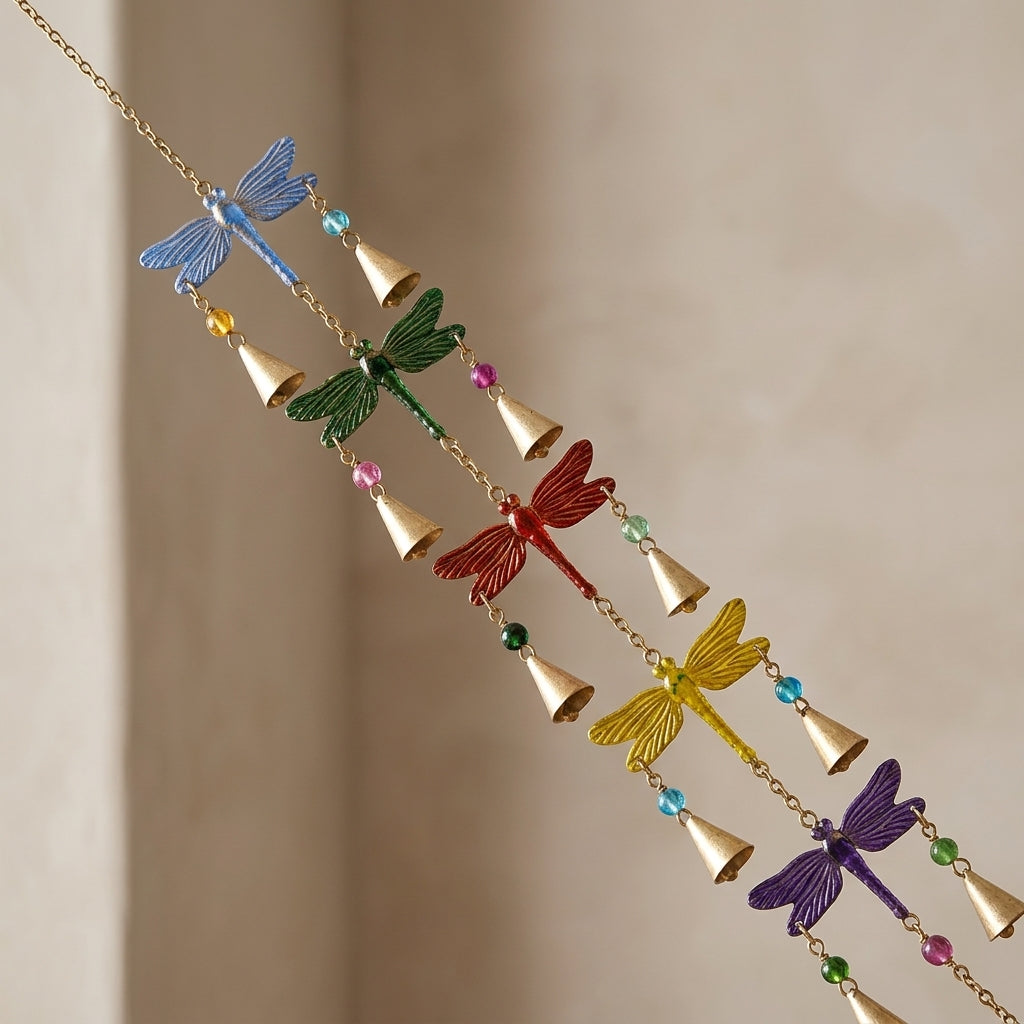 Enchanted Dragonfly Multi-Tier Hanging Brass Bells