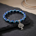 Handmade Blue Evil Eye & Tree of Life Charm Beaded Bracelet | Grounding & Protection Jewelry
