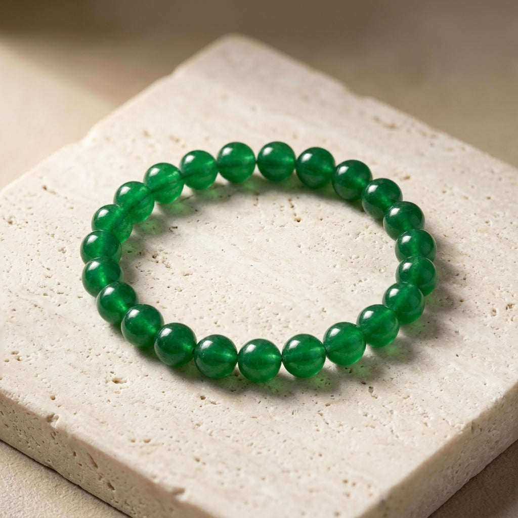 Natural Green Jade Beaded Stretch Bracelet | Genuine Green Aventurine Jade Gemstone Beads | Unisex Crystal Healing Jewelry for Prosperity, Luck, & Heart Chakra