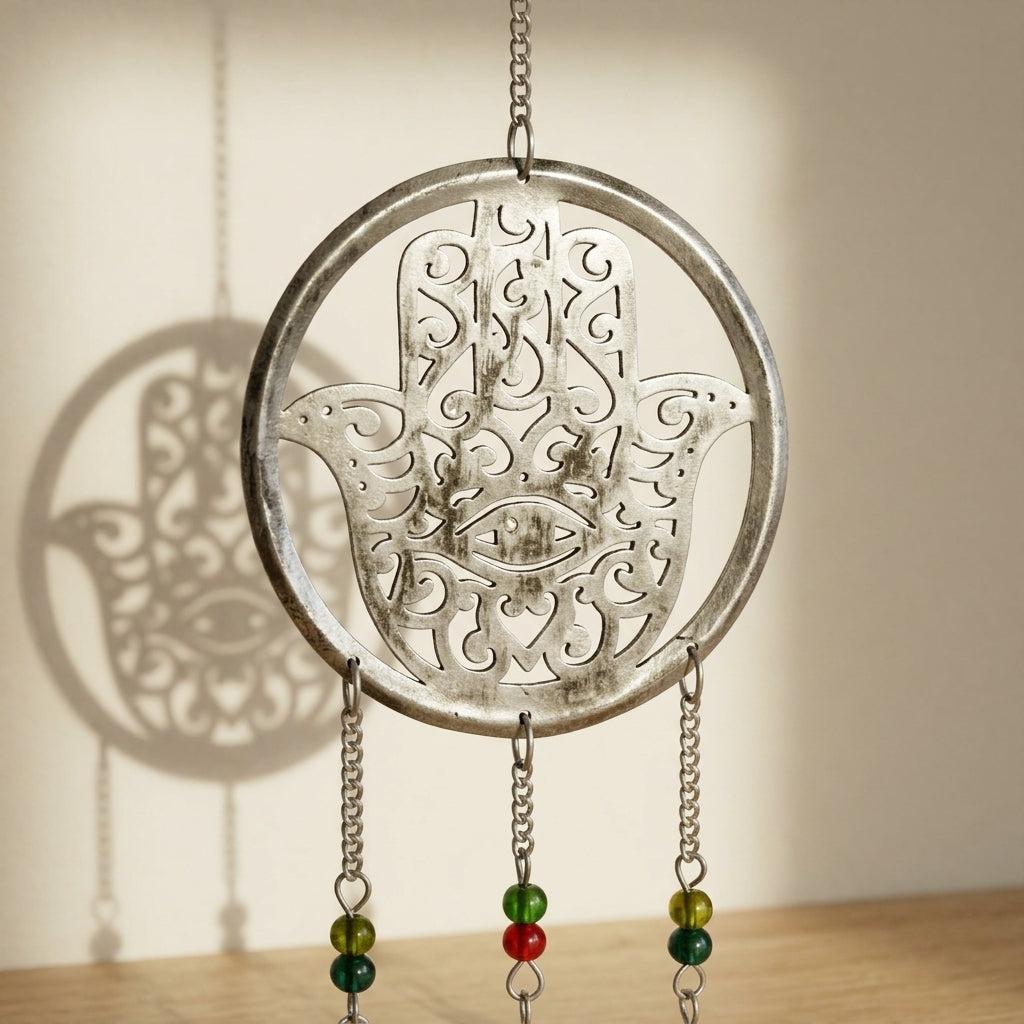 Hamsa Hand Wall Hanging with Chime & Beads | Spiritual Protection Decor