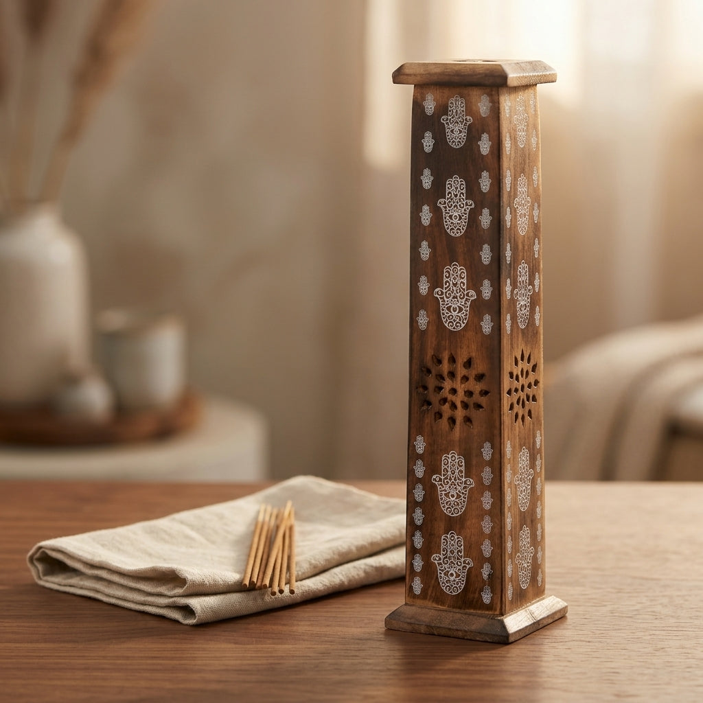 Hamsa Wood Incense Tower