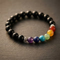 Black Obsidian and Chakra Beaded Stretch Bracelet | Spiritual Healing Jewelry