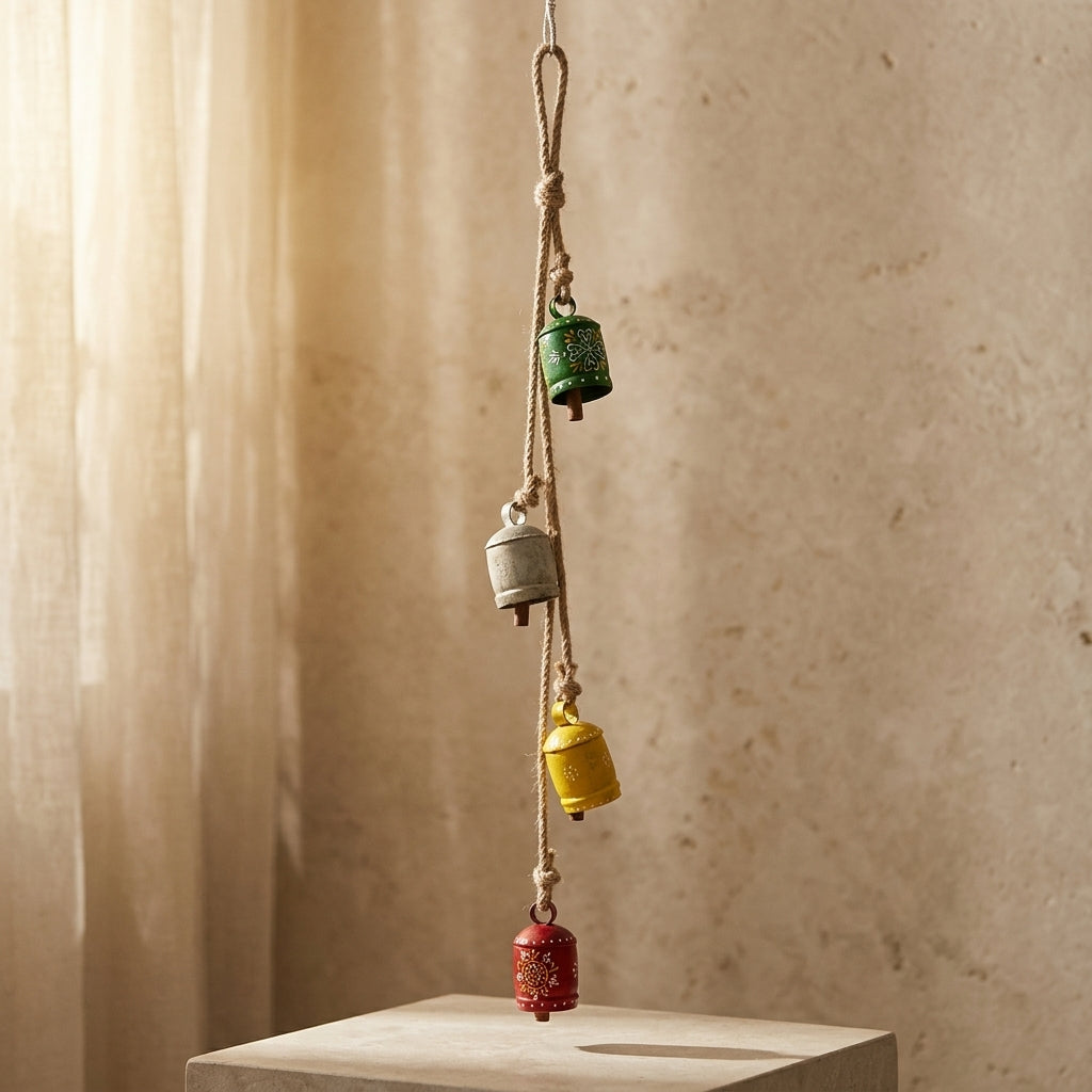 Handcrafted Bohemian Painted Metal Bell Hanging – Rustic Wind Chime