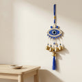 Evil Eye Wall Hanging Protection Amulet | Hanging Chime with Brass Bells & Blue Tassel