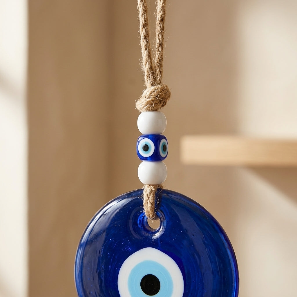 Classic Glass Evil Eye Wall Hanging Amulet | Round Nazar Boncuk Good Luck Charm