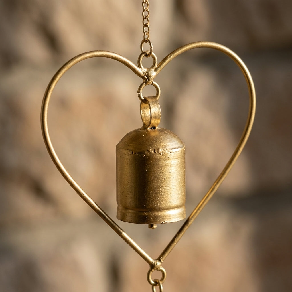3-Tier Vintage Brass Heart Hoop Wind Chime – Rustic Bell Hanging