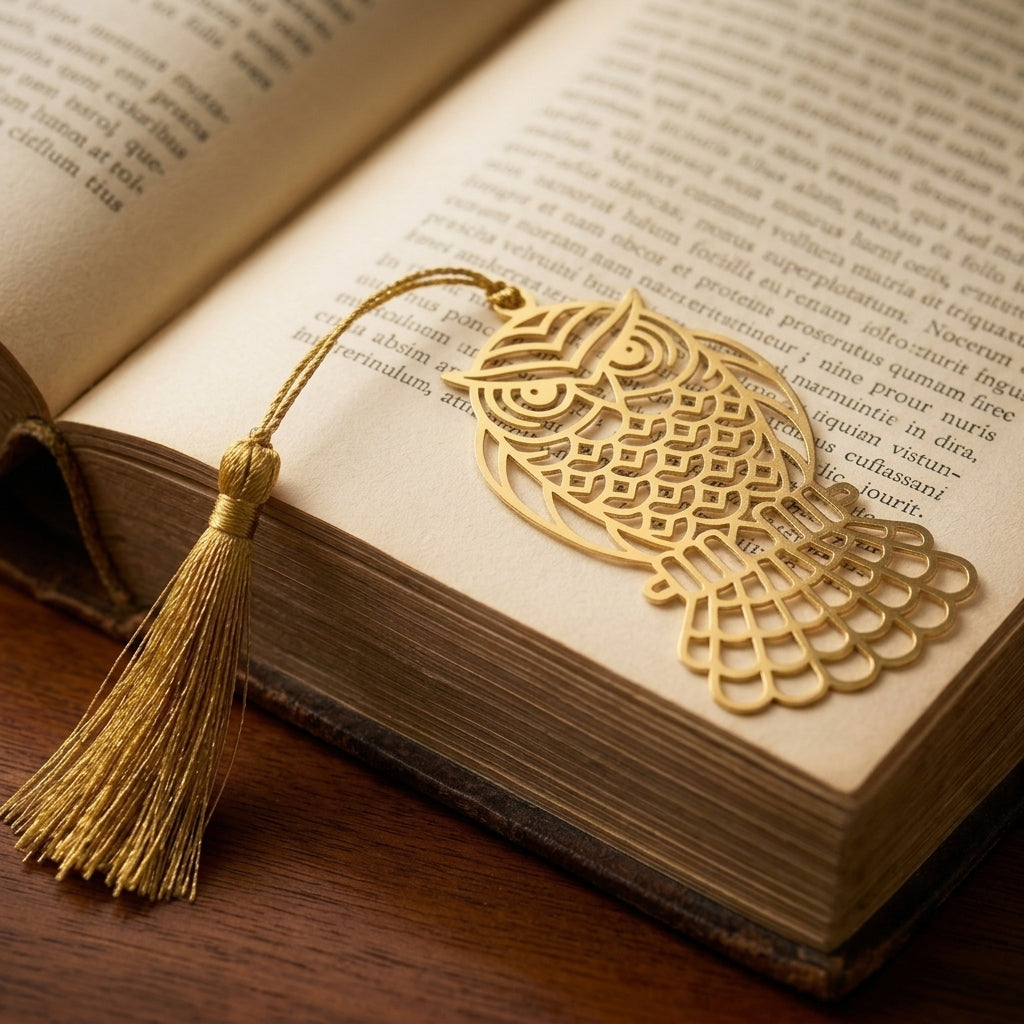 Elegant Gold Metal Owl Bookmark with Tassel
