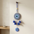 Evil Eye Mandala Wall Hanging Wind Chime | Blue & White Nazar Amulet with Bells