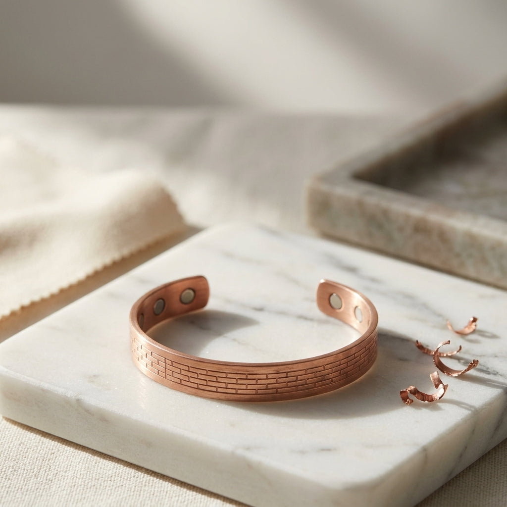 Artisan 100% Solid Copper Magnetic Textured Cuff Bracelet | Healing Energy & Geometric Relief Jewelry