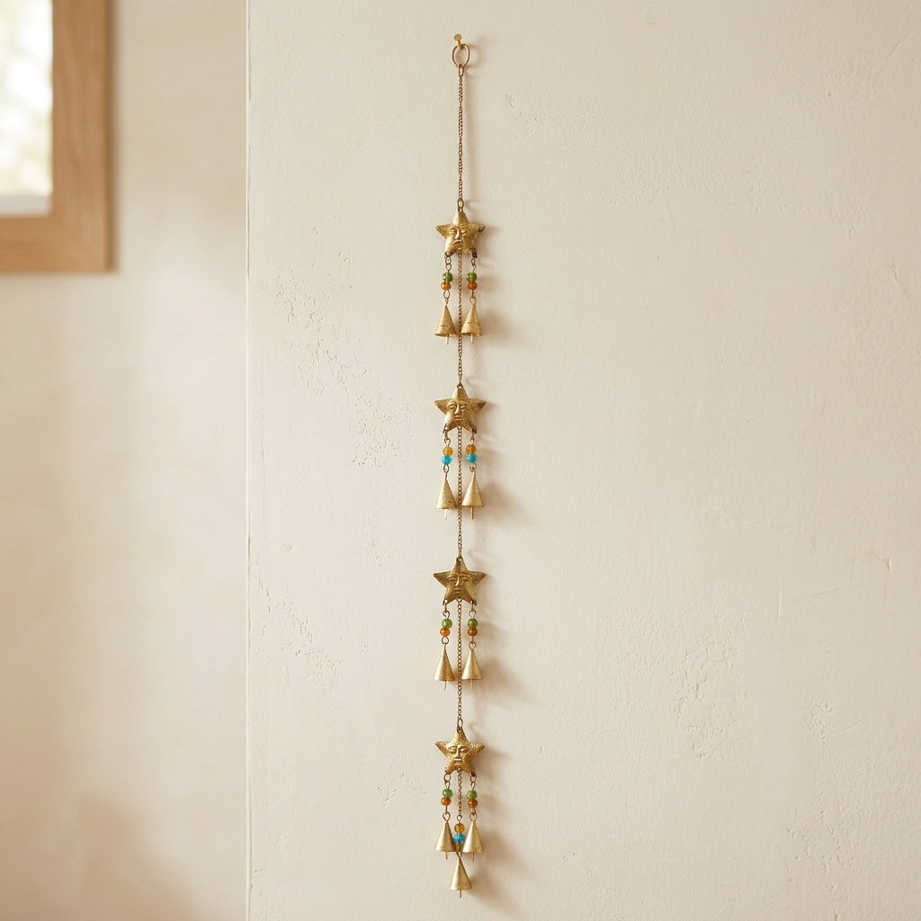 Celestial Star Wall Hanging with Chimes & Beads | Boho & Esoteric Decor