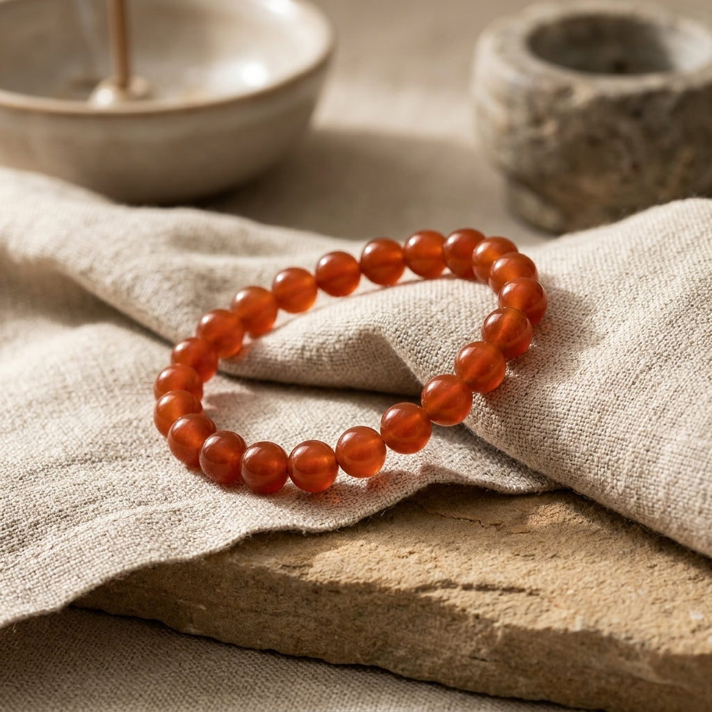 Natural Carnelian Beaded Stretch Bracelet | Genuine Vibrant Orange Agate Gemstone Beads | Unisex Crystal Healing Jewelry for Motivation, Creativity, & Sacral Chakra