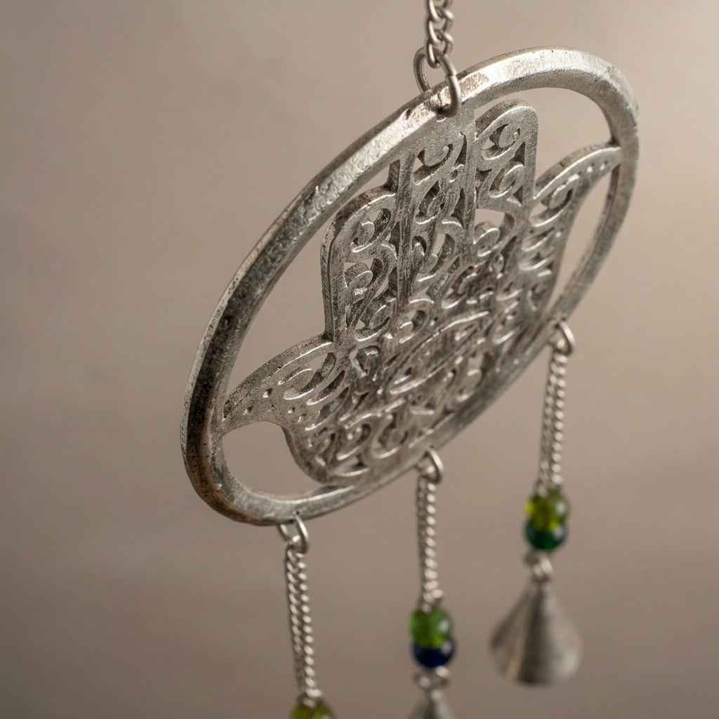 Hamsa Hand Wall Hanging with Chime & Beads | Spiritual Protection Decor