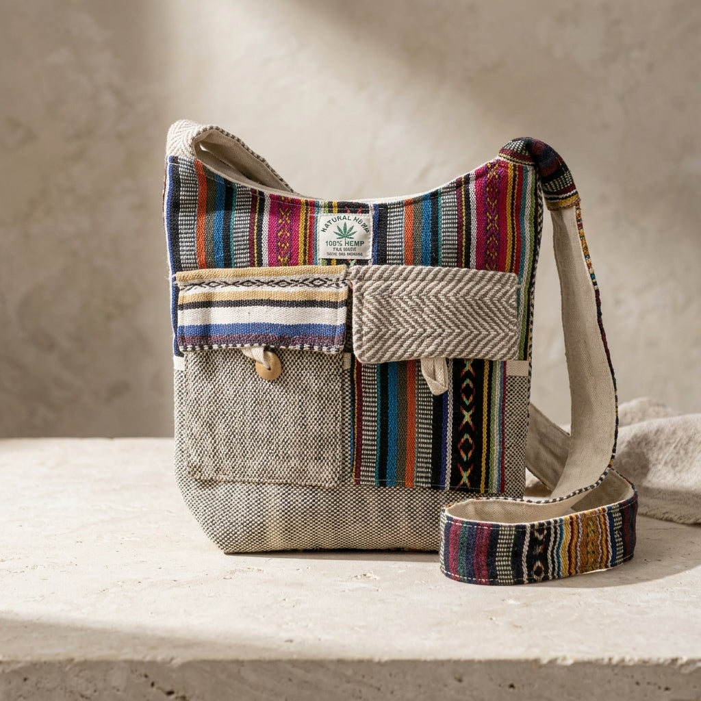 Handmade Hemp Crossbody Bag | Boho Hippie Ethnic Shoulder Bag