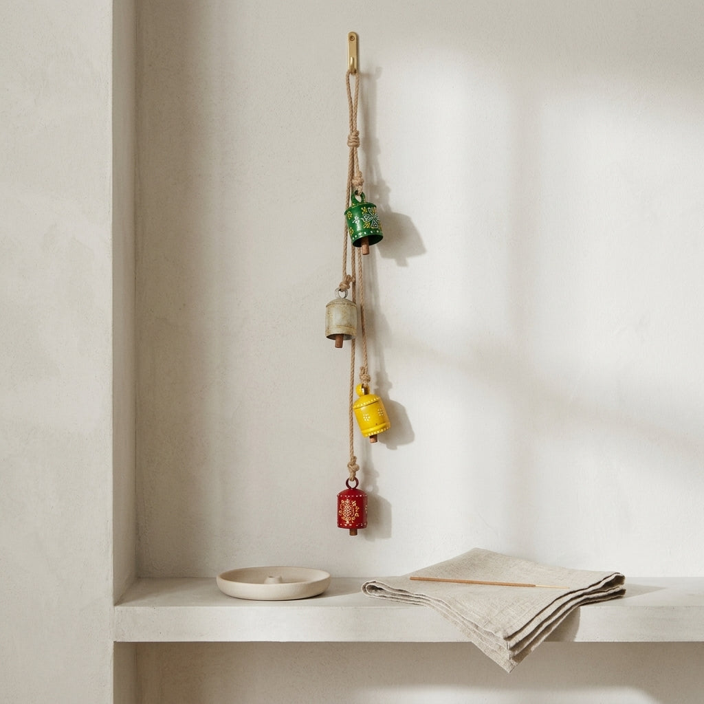 Handcrafted Bohemian Painted Metal Bell Hanging – Rustic Wind Chime