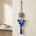 Boho Sacred Geometry Evil Eye Door Hanging | Silver Filigree Chime with Blue Bells