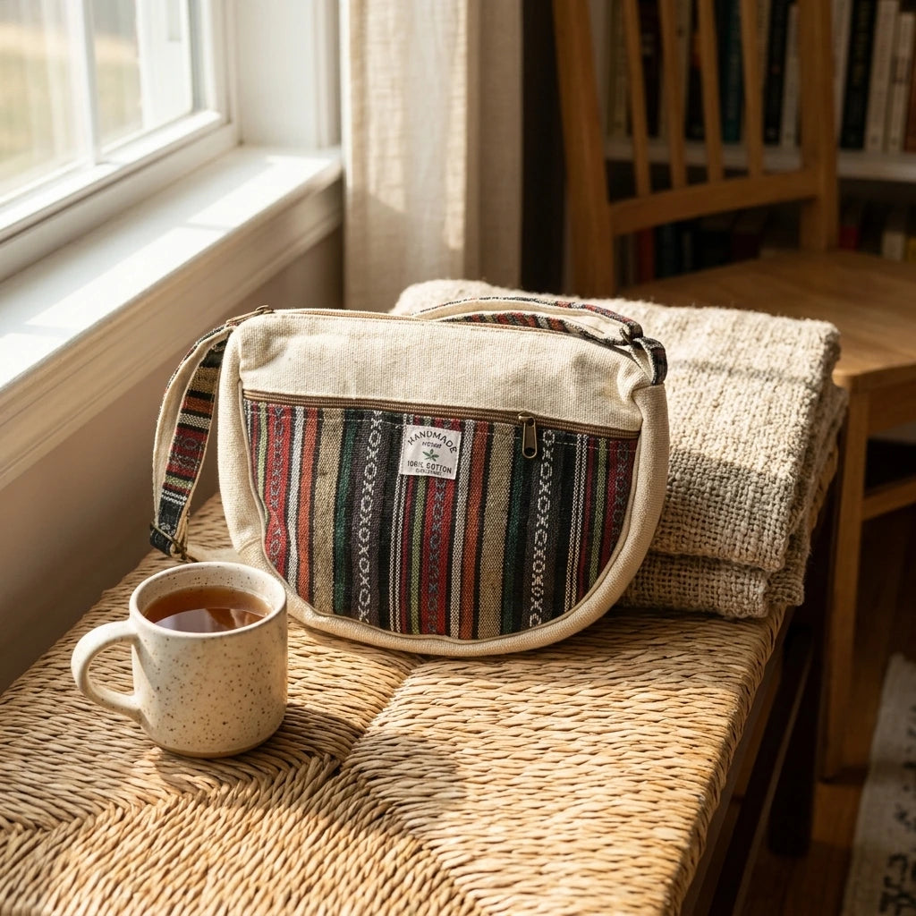 Boho Hemp Crossbody Bag – Everyday Handmade Artisan Sling Bag