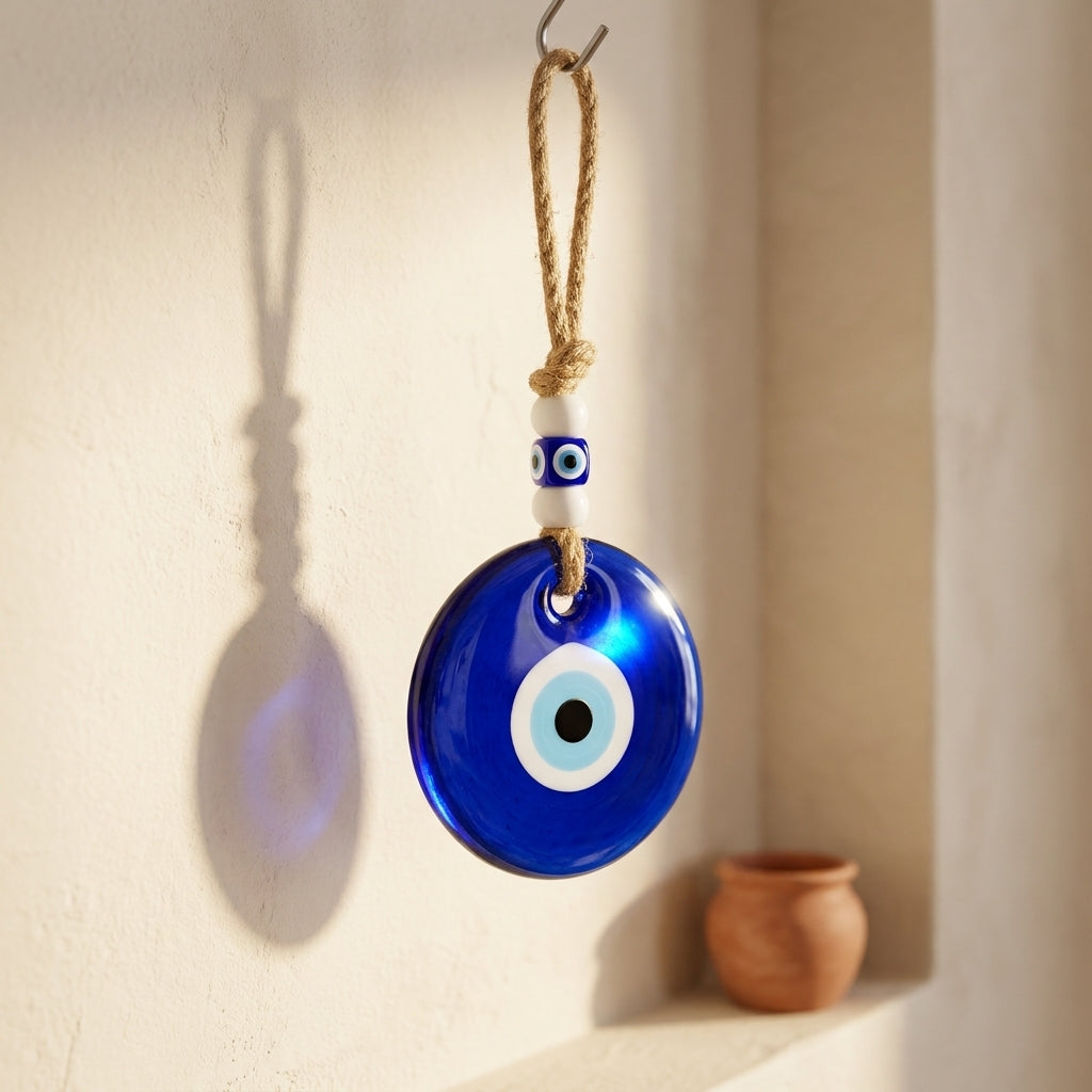 Classic Glass Evil Eye Wall Hanging Amulet | Round Nazar Boncuk Good Luck Charm