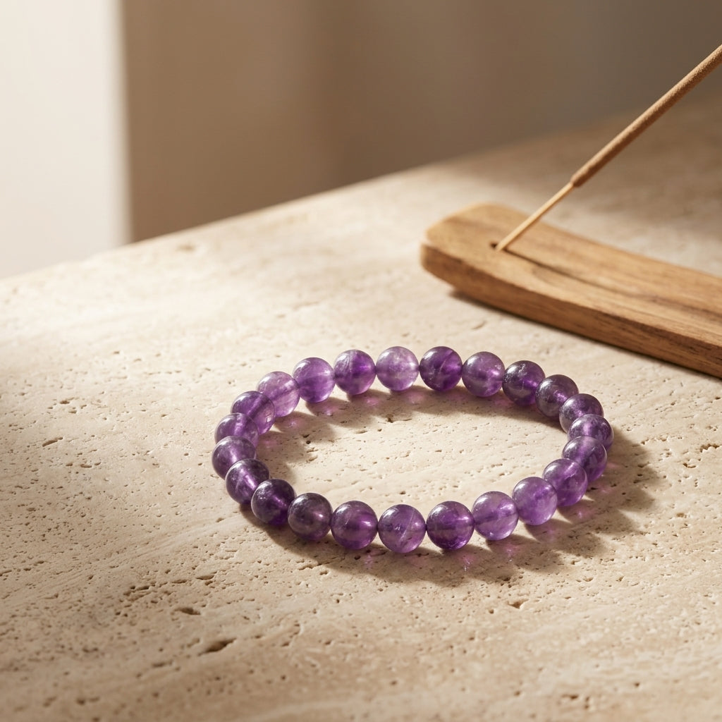 Natural Amethyst Beaded Stretch Bracelet | Genuine Deep Purple Quartz Gemstone Beads | Unisex Crystal Healing Jewelry for Stress Relief, Intuition, & Crown Chakra