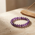Natural Amethyst Beaded Stretch Bracelet | Genuine Deep Purple Quartz Gemstone Beads | Unisex Crystal Healing Jewelry for Stress Relief, Intuition, & Crown Chakra