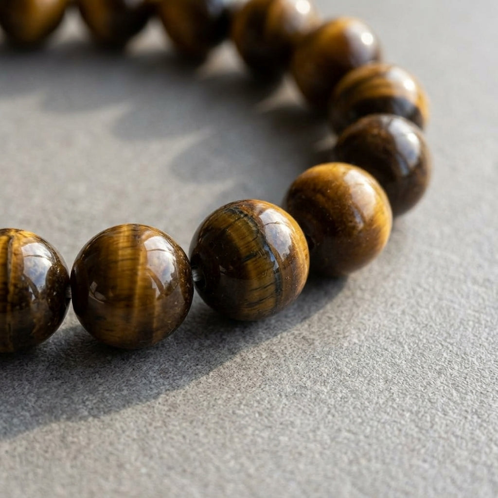 Natural Tiger's Eye Beaded Stretch Bracelet | Genuine Golden Brown Chatoyant Gemstone Beads | Unisex Crystal Healing Jewelry for Courage, Protection, & Solar Plexus