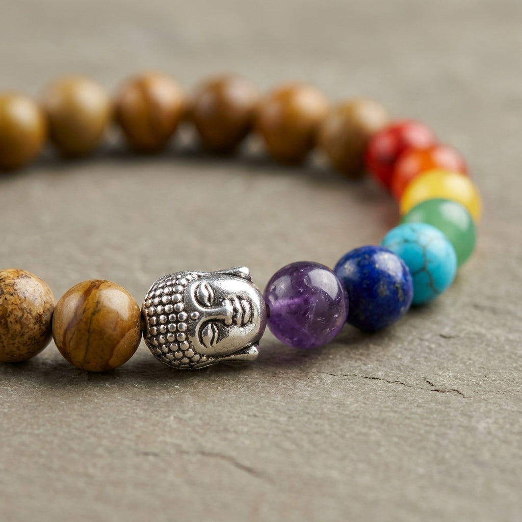 Jasper and Chakra Buddha Head Beaded Stretch Bracelet | Spiritual Healing Jewelry