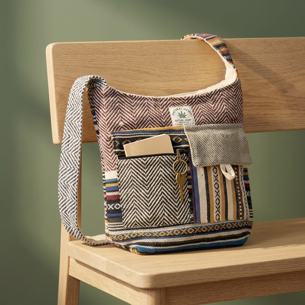 Handmade Hemp Crossbody Bag | Boho Hippie Ethnic Shoulder Bag