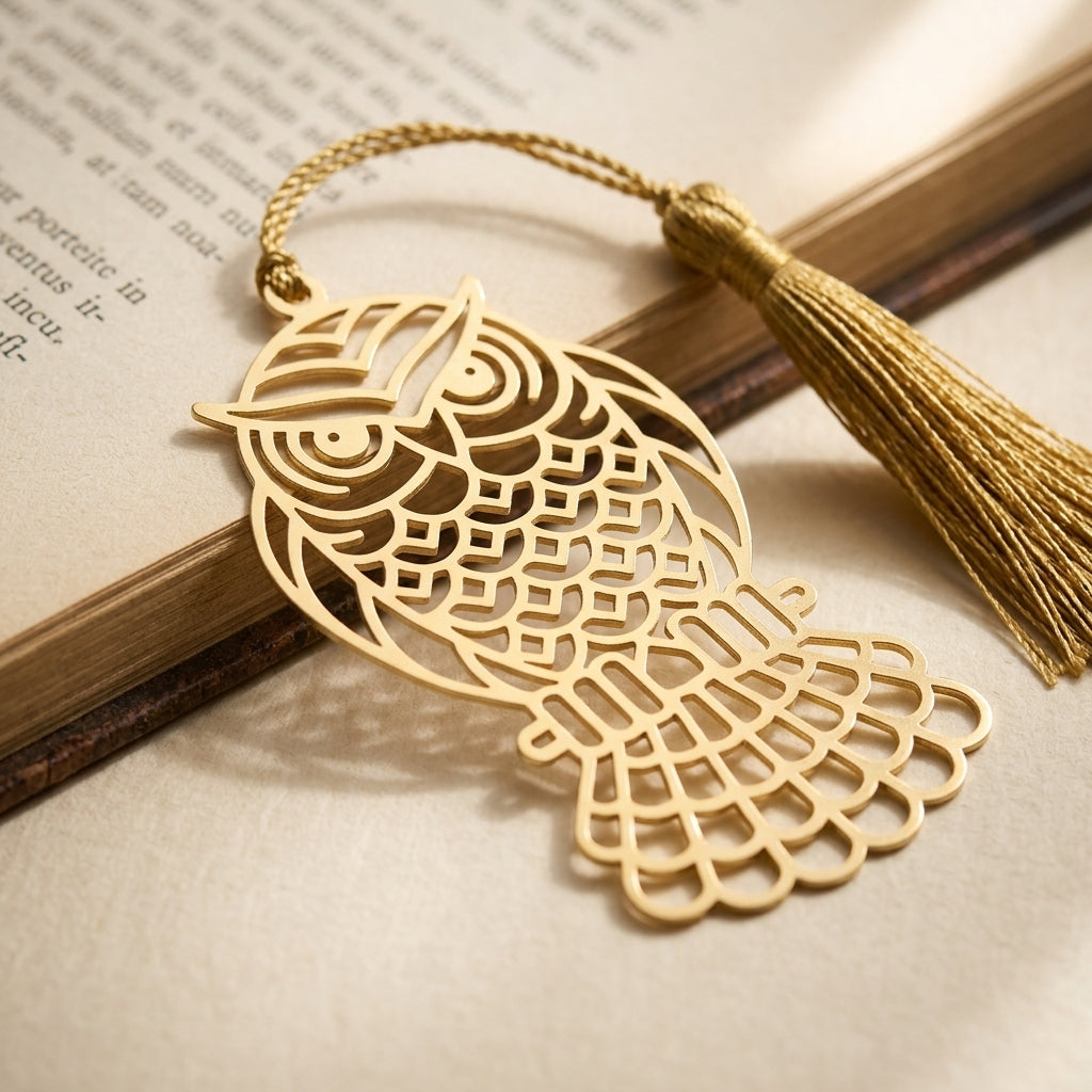 Elegant Gold Metal Owl Bookmark with Tassel