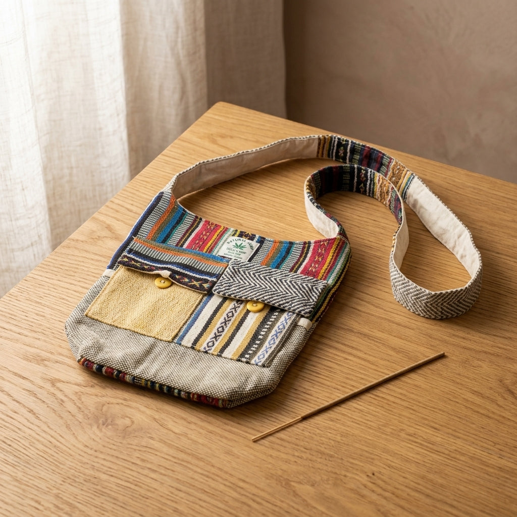 Handmade Hemp Crossbody Bag | Boho Hippie Ethnic Shoulder Bag