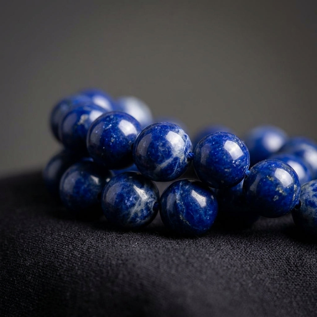 Natural Lapis Lazuli Beaded Stretch Bracelet | Genuine Deep Blue Gemstone Prayer Beads | Unisex Crystal Healing Jewelry for Throat Chakra, Wisdom, & Strength