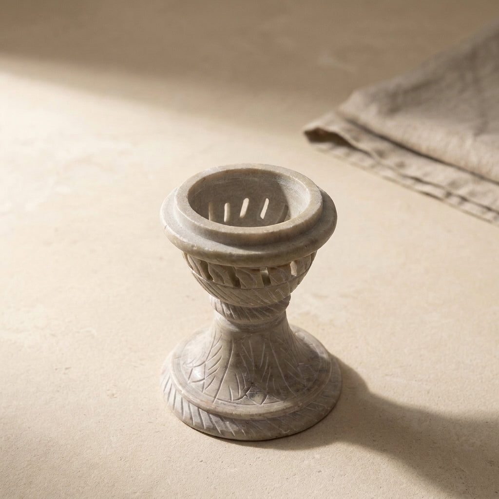 Handcrafted Carved Soapstone Globe Incense & Tea Light Holder