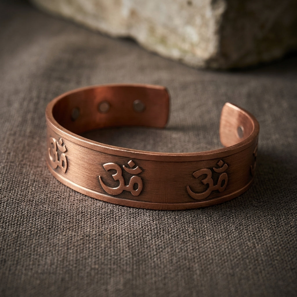 Om Symbol Engraved Magnetic Copper Cuff Bracelet