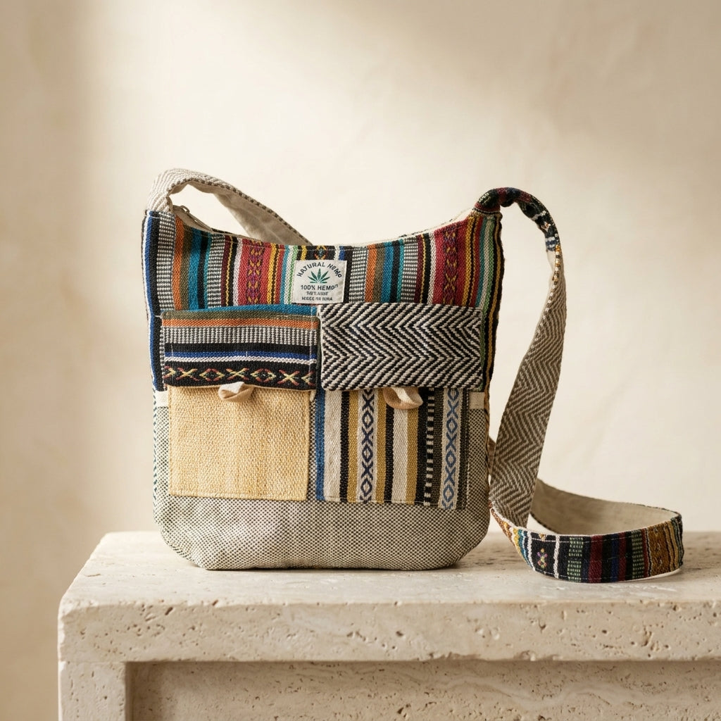 Handmade Hemp Crossbody Bag | Boho Hippie Ethnic Shoulder Bag