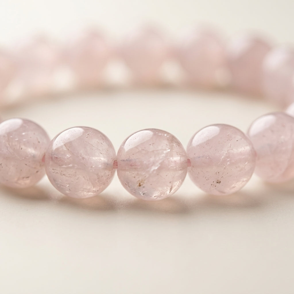 Natural Rose Quartz Beaded Stretch Bracelet | Genuine Translucent Pink Crystal Beads | Unisex Healing Jewelry for Unconditional Love, Compassion, & Heart Chakra