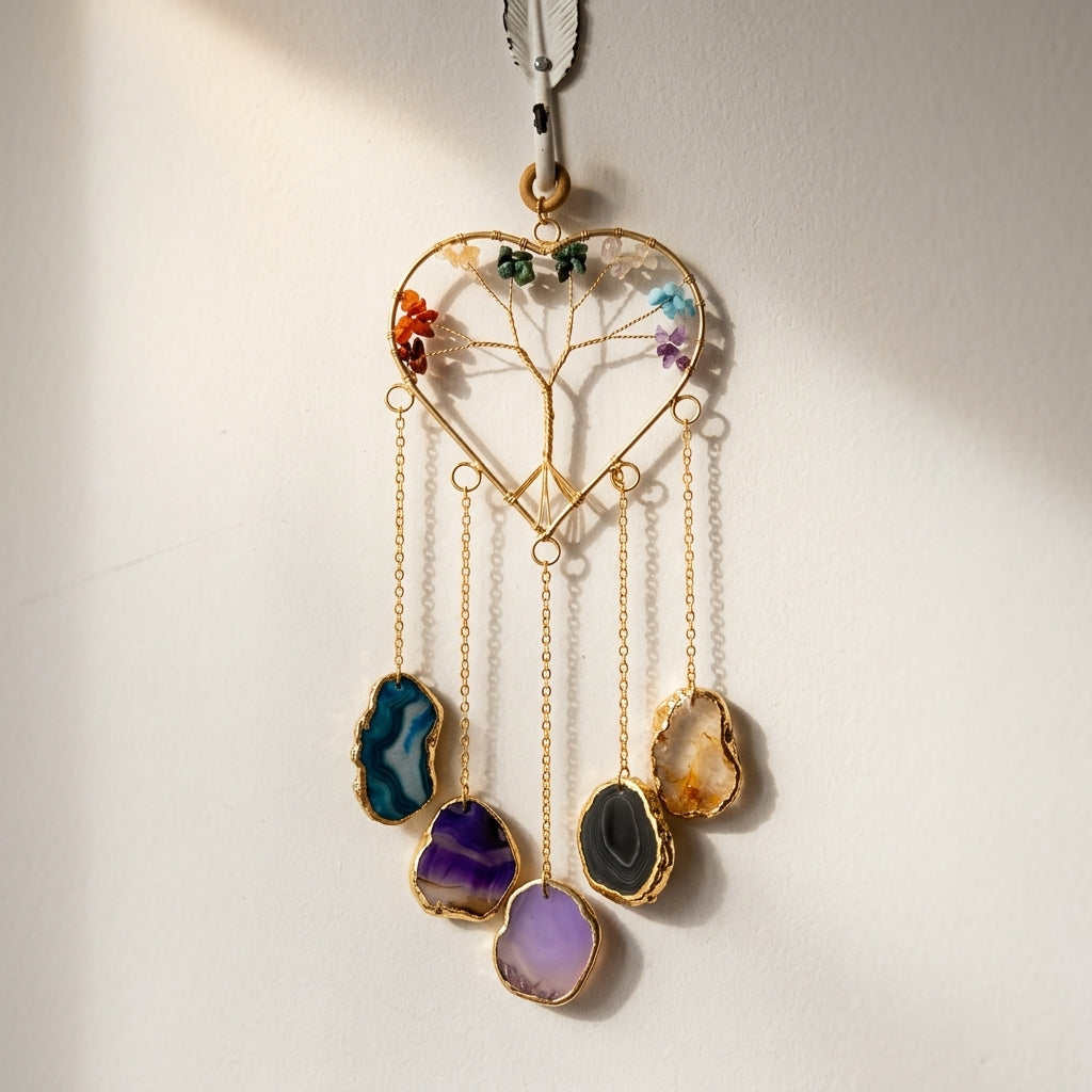 Celestial Heart Tree of Life Agate Wall Hanging