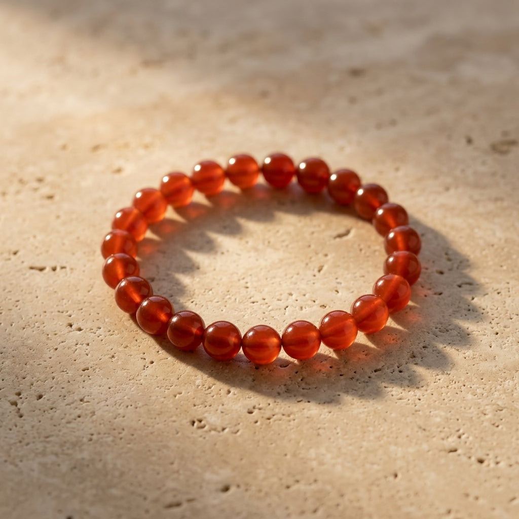 Natural Carnelian Beaded Stretch Bracelet | Genuine Vibrant Orange Agate Gemstone Beads | Unisex Crystal Healing Jewelry for Motivation, Creativity, & Sacral Chakra